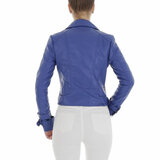 Sportieve korte blauwe leatherlook jacket_