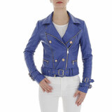 Sportieve korte blauwe leatherlook jacket_