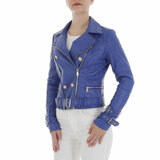 Sportieve korte blauwe leatherlook jacket_