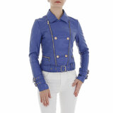 Sportieve korte blauwe leatherlook jacket_