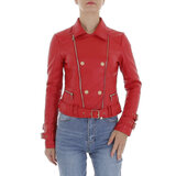 Veste courte sportive en cuir rouge_