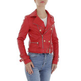 Veste courte sportive en cuir rouge_