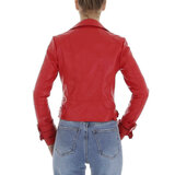 Veste courte sportive en cuir rouge_