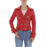 Veste courte sportive en cuir rouge_