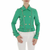 Veste courte sportive en cuir vert_