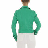 Veste courte sportive en cuir vert_