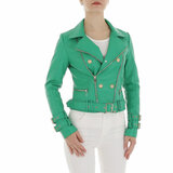 Veste courte sportive en cuir vert_