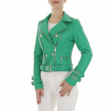 Veste courte sportive en cuir vert_