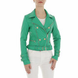 Veste courte sportive en cuir vert_