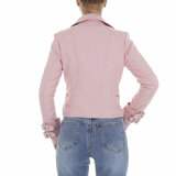 Veste courte sportive en cuir rose_