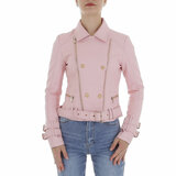 Veste courte sportive en cuir rose_