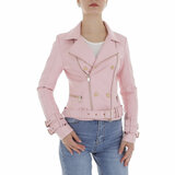 Veste courte sportive en cuir rose_