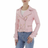 Veste courte sportive en cuir rose_