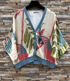 Blauwe mixed gilet met tropical print in satijn effect_