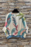 Blauwe mixed gilet met tropical print in satijn effect_