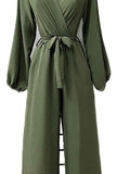 Modieuze kaki groene jumpsuit met lange mouwen_