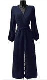 Modieuze donker blauwe jumpsuit met lange mouwen_