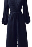 Modieuze donker blauwe jumpsuit met lange mouwen_