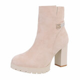 Beige daimen high heel enkellaarsje Lincy_