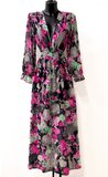 Maxi robe longue gris-vert-rose mix motif fleur  _