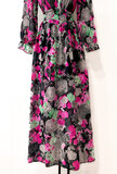 Maxi robe longue gris-vert-rose mix motif fleur  _