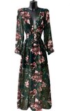 Maxi robe longue vert-rose a motif fleurs_