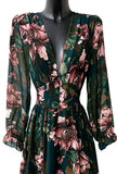 Maxi robe longue vert-rose a motif fleurs_