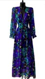 Maxi robe longue bleu-vert mix a motif fleurs_