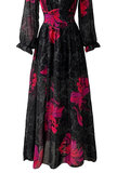 Maxi robe longue noir-rouge mix a motif fleurs_