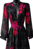 Maxi robe longue noir-rouge mix a motif fleurs_