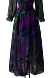 Maxi robe longue pourpre-vert mix a motif _