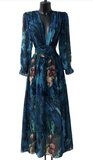 Sierlijke teal blauwe mixed maxi jurk met motief_