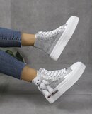 Zilveren hoge textiel sneaker Katia_