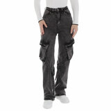 Pantalon cargo gris tendance en denim_