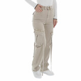 Trendy beige cargo broek in denim_