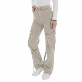 Trendy beige cargo broek in denim_