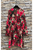 Jolie robe courte rouge à imprimé floral _