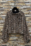 Trendy korte blouse met strik in leopardprint_