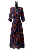 Gracieuse blauw oranje mix maxi plisse jurk _