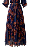 Gracieuse blauw oranje mix maxi plisse jurk _