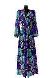 Sierlijke purper-blauwe mixed maxi wikkeljurk met bloemen motief_