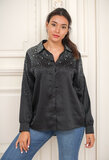 Elegante zwarte satijnen oversized hemdblouse_