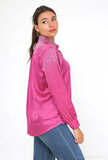 Elegante fuchsia satijnen oversized hemdblouse_