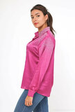 Elegante fuchsia satijnen oversized hemdblouse_