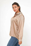 Elegante taupe satijnen oversized hemdblouse_