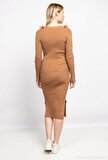 Robe pull midi terracotta en maille avec encolure en V en fausse fourrure_