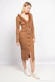 Robe pull midi terracotta en maille avec encolure en V en fausse fourrure_