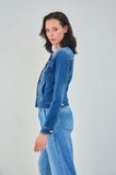 Korte donker blauwe jeans jacket met parels en strass_