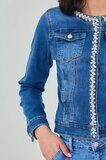 Korte donker blauwe jeans jacket met parels en strass_