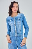 Korte blauwe jeans jacket met parels en strass_